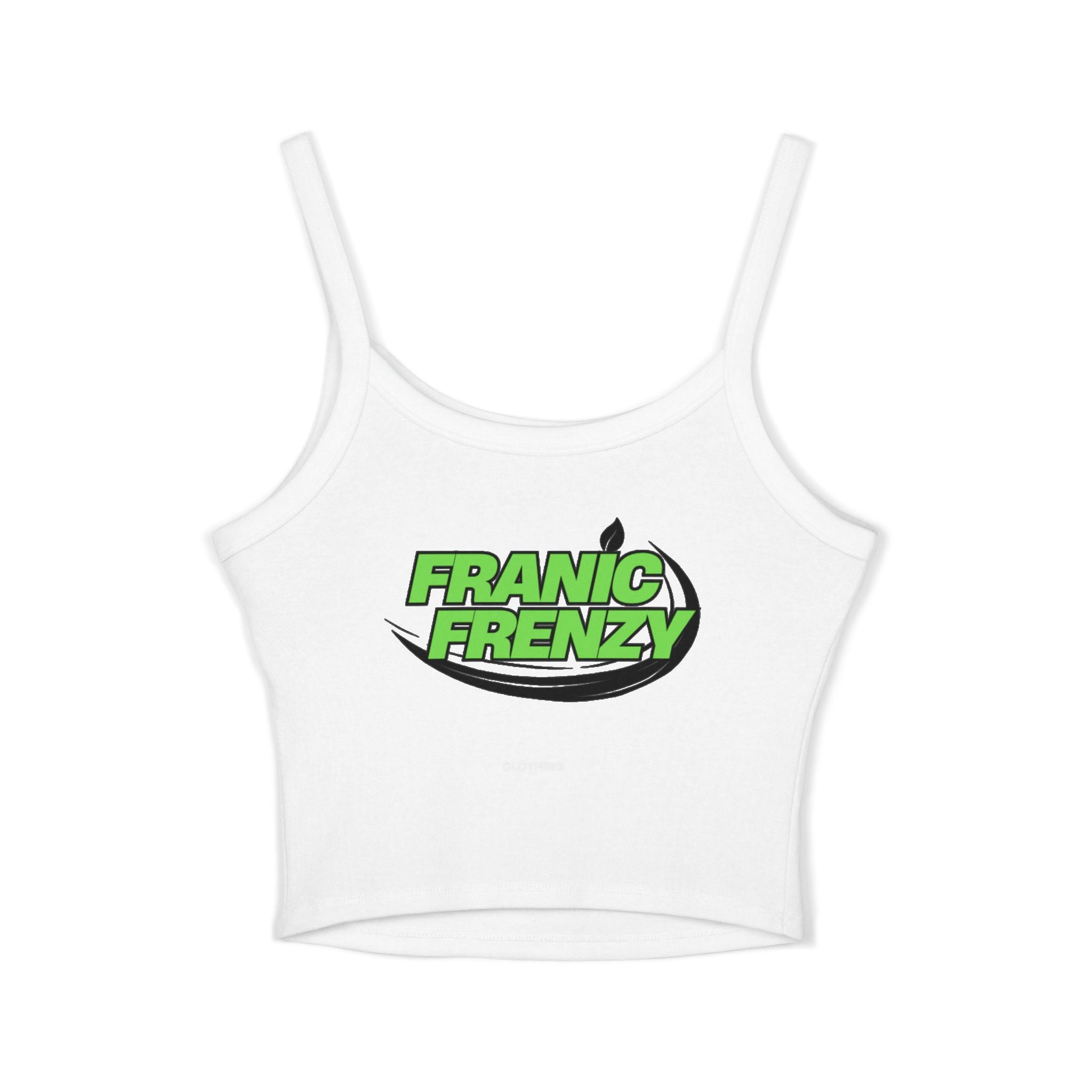 Women's Spaghetti Strap Tank Top — "This Franic Don't Panic" Neon Graphic Crop Tank