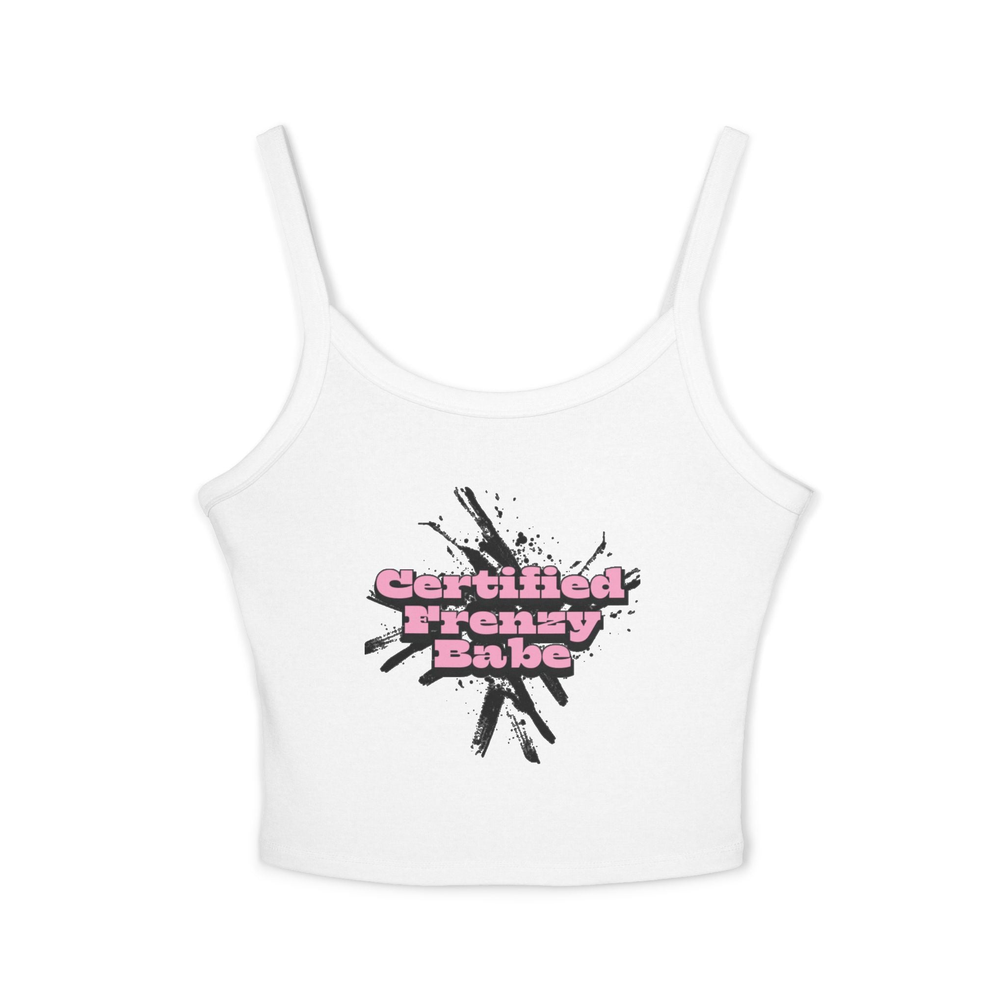 Spaghetti Tank — "Certified Frenzy Babe" Pink Retro Graphic Top