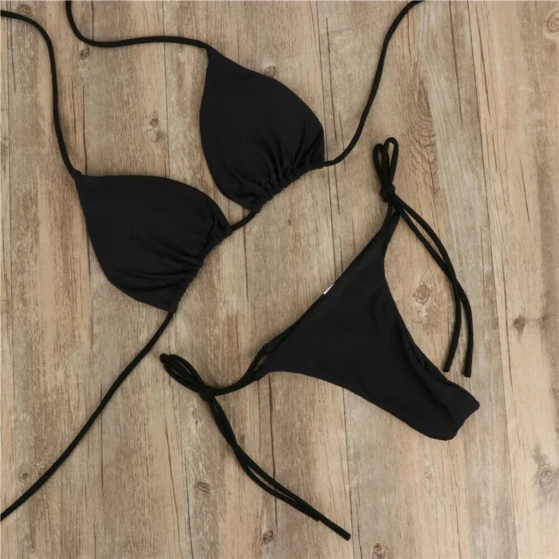 Sexy Push-Up Bikini Set – Women’s Solid Swimwear
