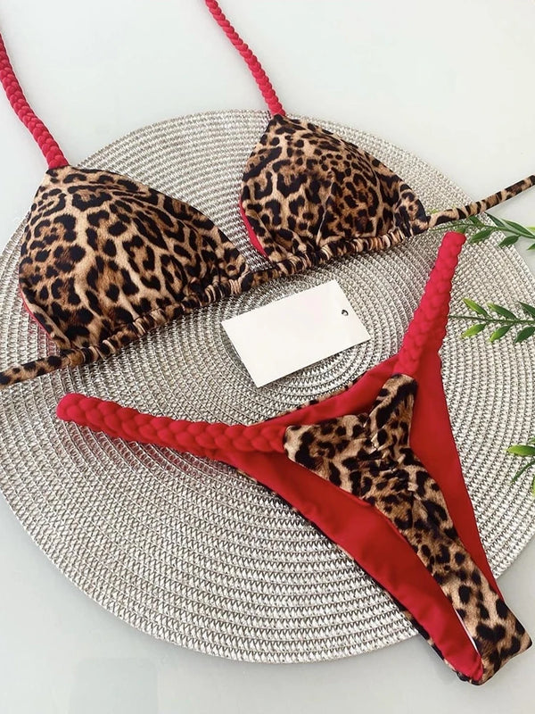Leopard Print Brazilian Bikini Set – Sexy Thong Swimwear