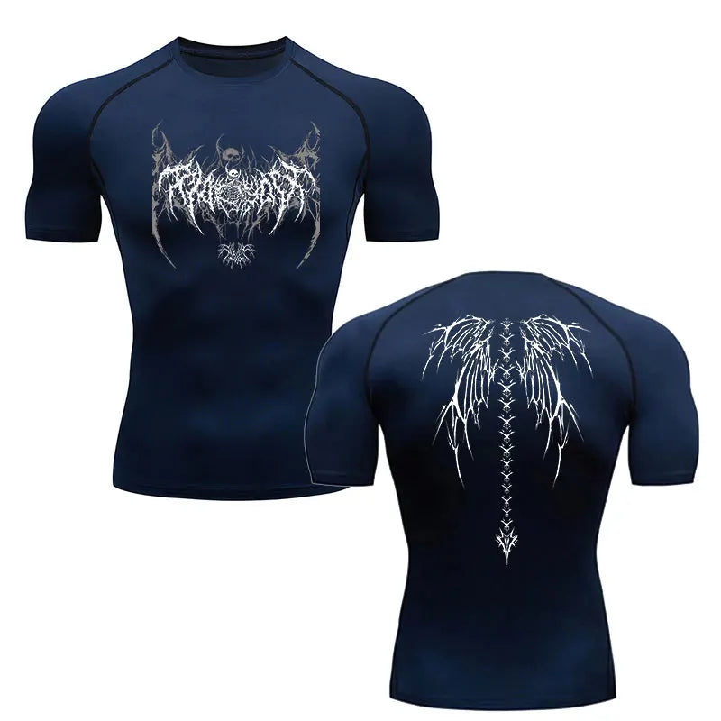 Men’s Compression Shirt – Skeleton Print Quick-Dry Fitness Tee