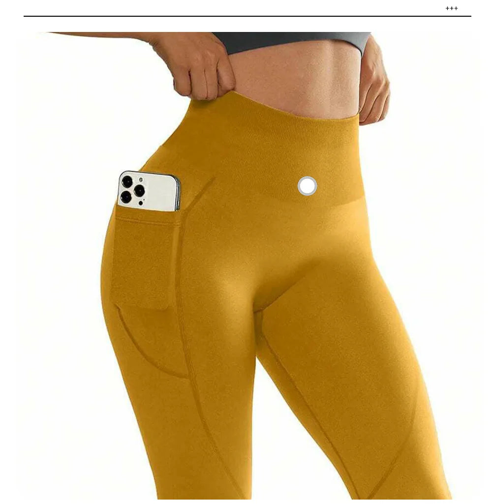 High Waist Yoga Leggings Women Fitness Workout Sport Leggings Sexy Peach Hip Pants  Stretch Double Side Pocket Tight Leggings