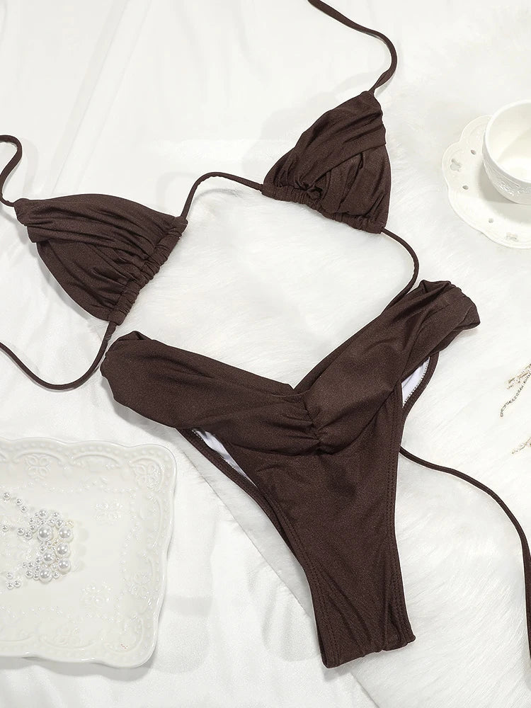 Sexy Folds Micro Bikini Set – Triangle Swimwear for Women