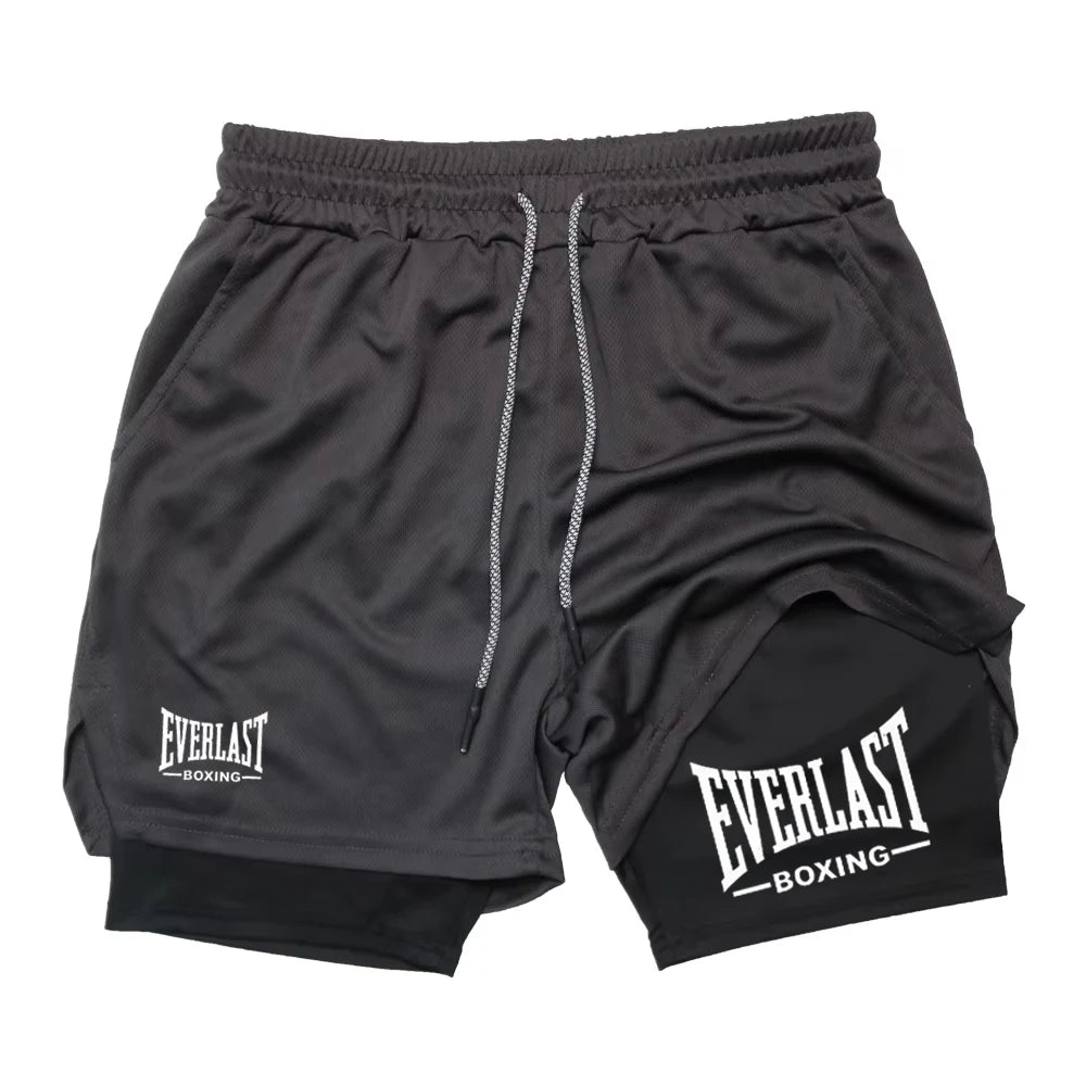Men’s EVERLAST Compression Gym Shorts – Double-Layered Quick-Dry Sports Pants