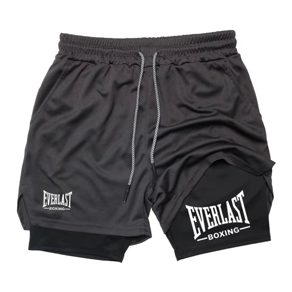 Men’s EVERLAST Compression Gym Shorts – Double-Layered Quick-Dry Sports Pants