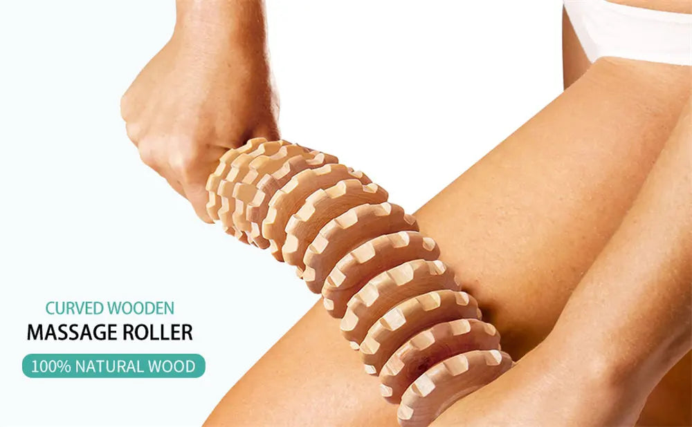 Natural Curved Wooden Massage Multi-Functional Body Roller for Cellulite Reduction & Muscle Tension