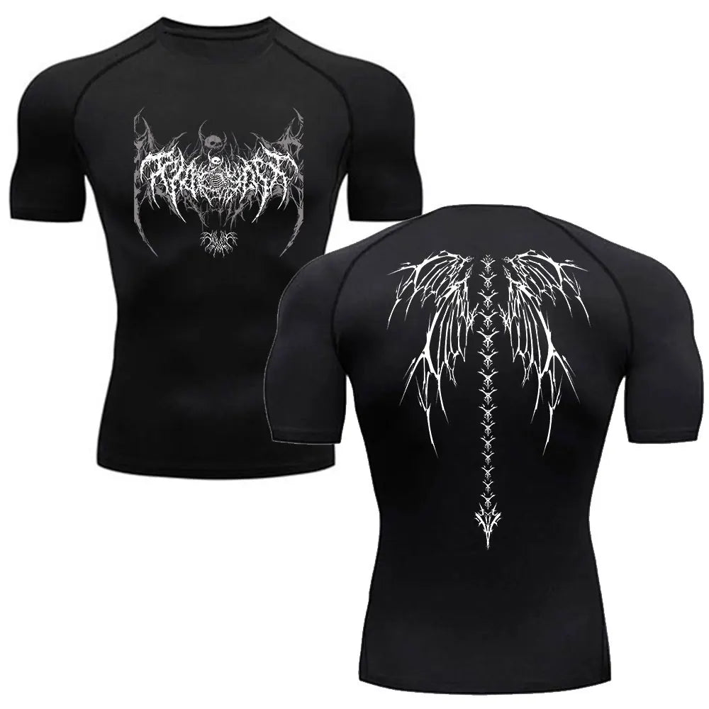 Men’s Compression Shirt – Skeleton Print Quick-Dry Fitness Tee