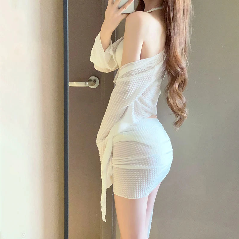 Women’s Long Sleeve Knit Bikini Set – Elegant Push-Up Swimwear with Cover-Up