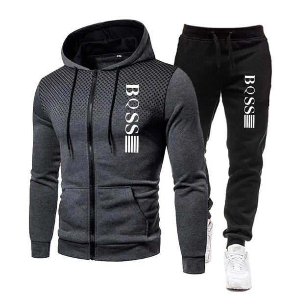 Men’s Fashion Print Tracksuit – Zipper Hoodie & Sweatpants Two-Piece Set