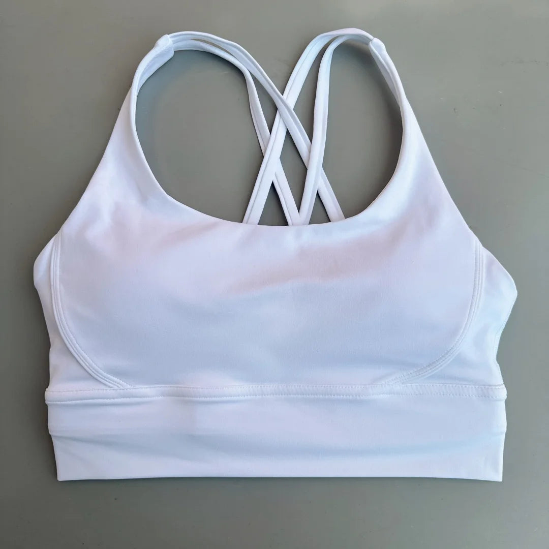 Solid Color Soft Cross Back Women’s Fitness Bra – High-Strength Shockproof Sports Top