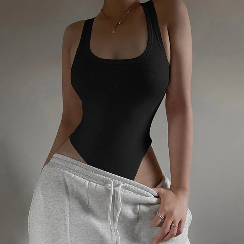 Women’s Sleeveless Knit Bodysuit – Sexy Off Shoulder Halter Bodycon Top for Summer Clubwear & Streetwear
