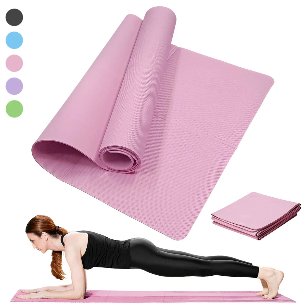 Non-Slip Yoga Pilates Mat – Thick Solid Color Multi-Function Fitness Mat for Home Gym