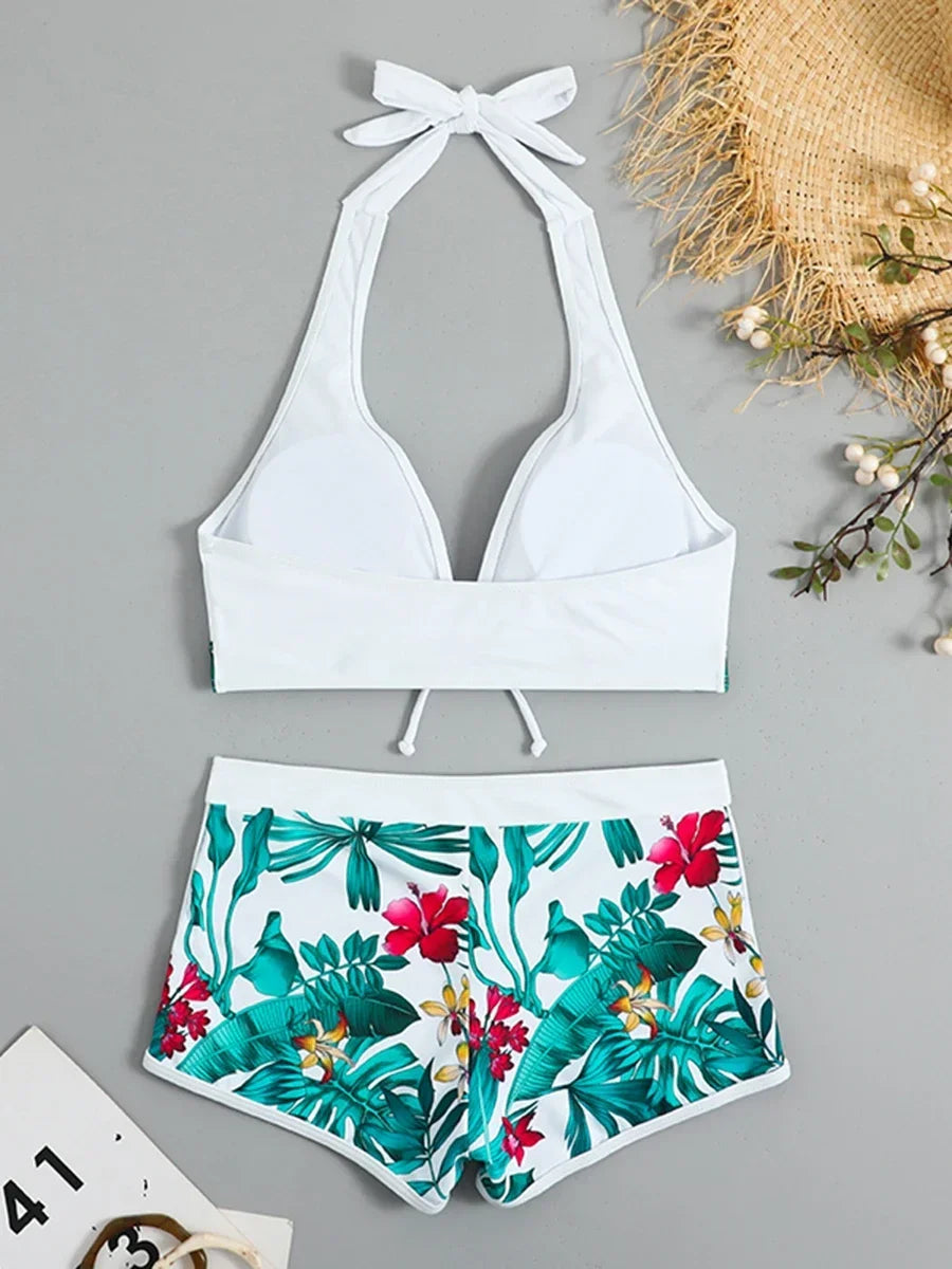 Fashion Printed Sporty Bikini Set – Women’s Lace-Up Swimwear