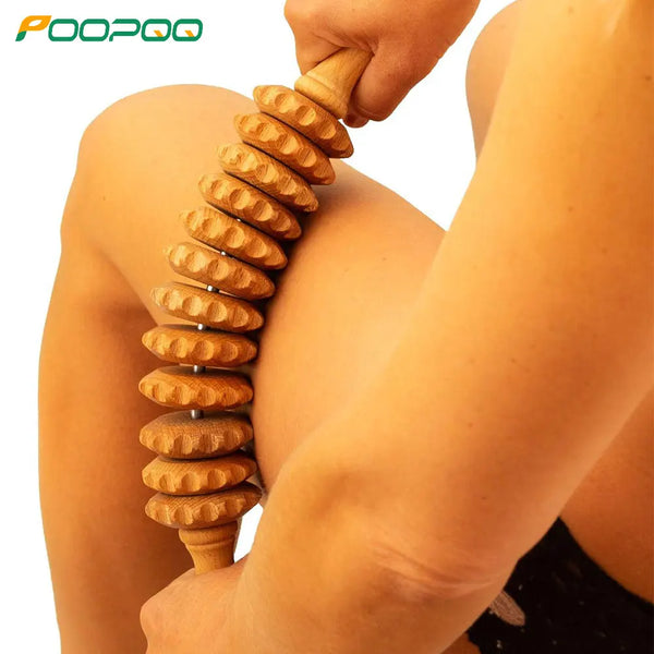 Natural Curved Wooden Massage Multi-Functional Body Roller for Cellulite Reduction & Muscle Tension