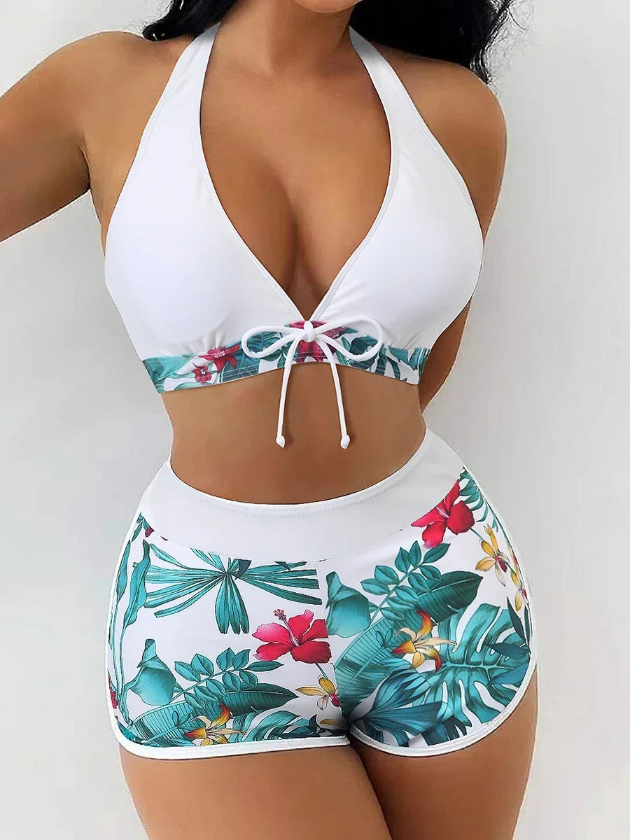 Fashion Printed Sporty Bikini Set – Women’s Lace-Up Swimwear