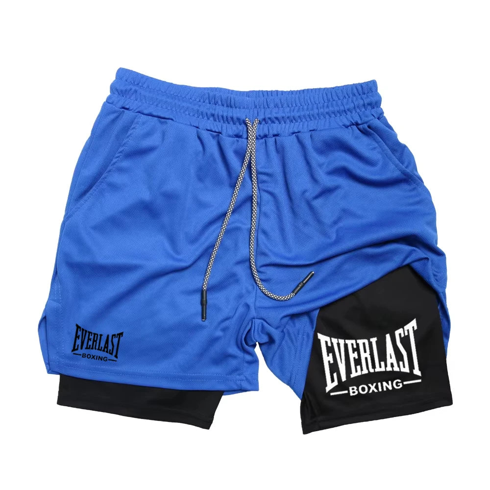 Men’s EVERLAST Compression Gym Shorts – Double-Layered Quick-Dry Sports Pants