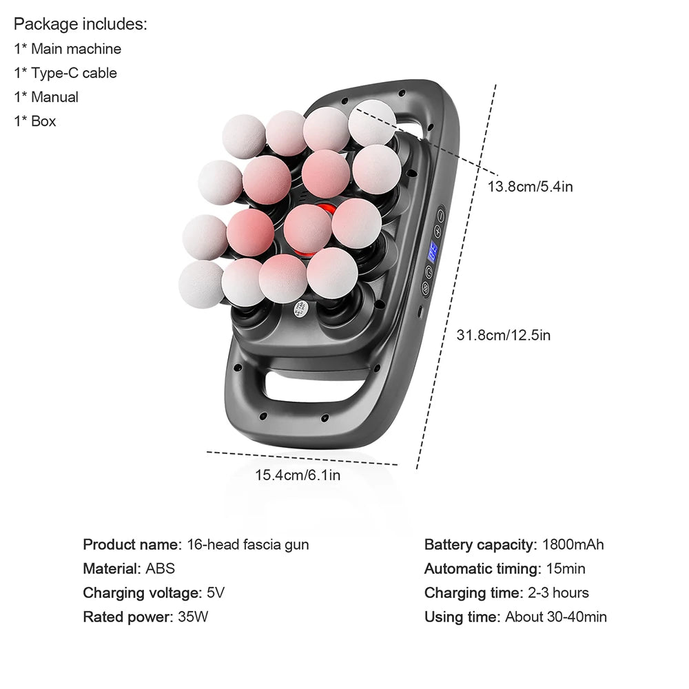 16-Head Fascia Gun – High-Frequency Vibration Body & Muscle Massager