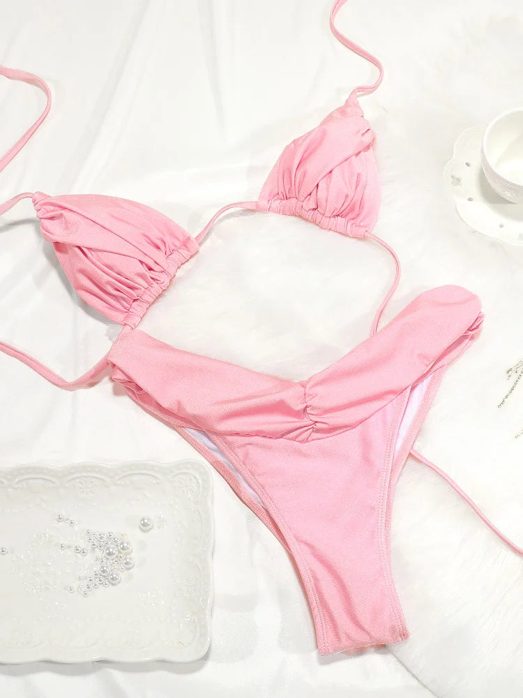 Sexy Folds Micro Bikini Set – Triangle Swimwear for Women