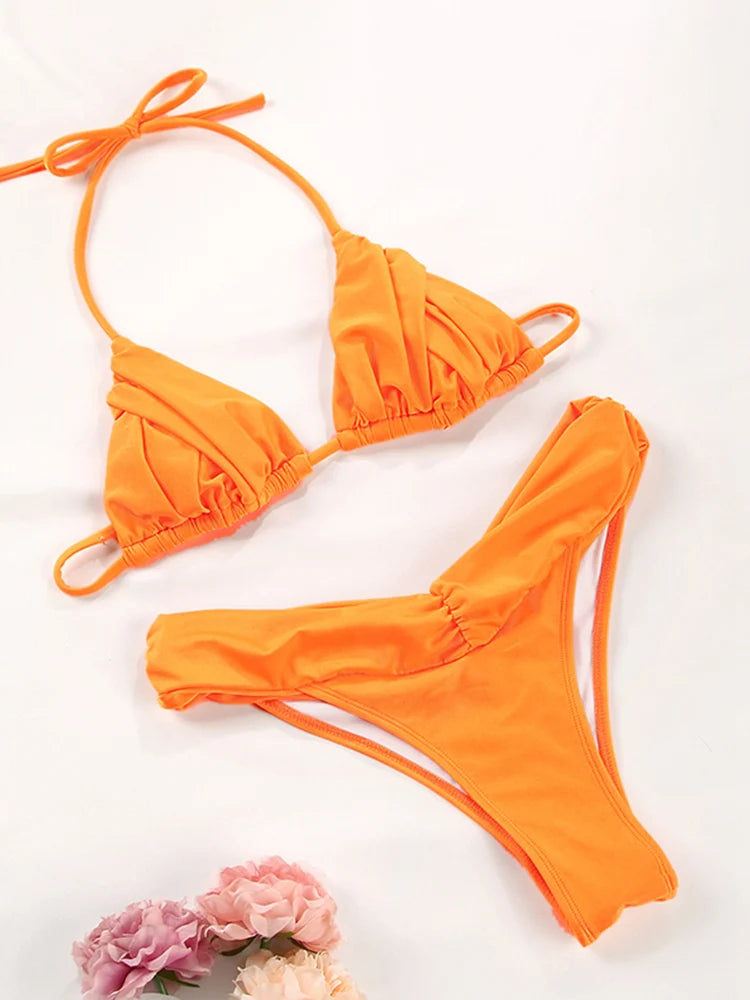 Sexy Folds Micro Bikini Set – Triangle Swimwear for Women