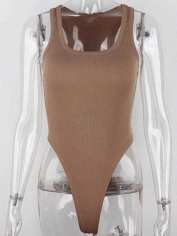 Women’s Sleeveless Knit Bodysuit – Sexy Off Shoulder Halter Bodycon Top for Summer Clubwear & Streetwear