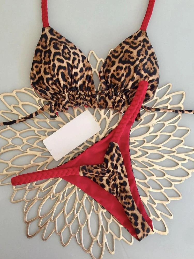 Leopard Print Brazilian Bikini Set – Sexy Thong Swimwear