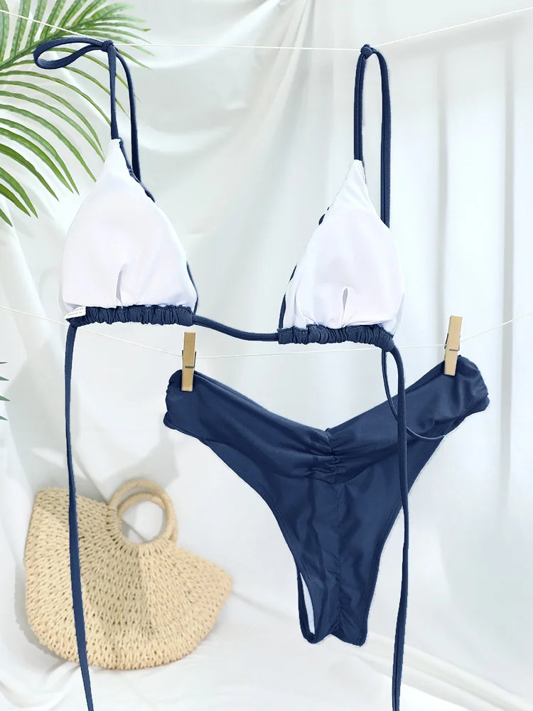 Sexy Folds Micro Bikini Set – Triangle Swimwear for Women