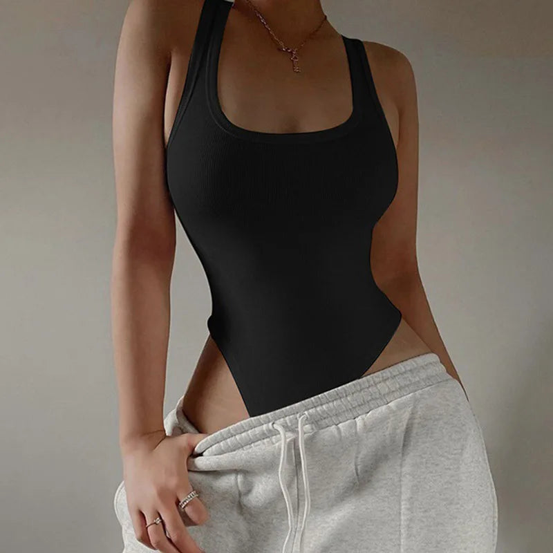 Women’s Sleeveless Knit Bodysuit – Sexy Off Shoulder Halter Bodycon Top for Summer Clubwear & Streetwear