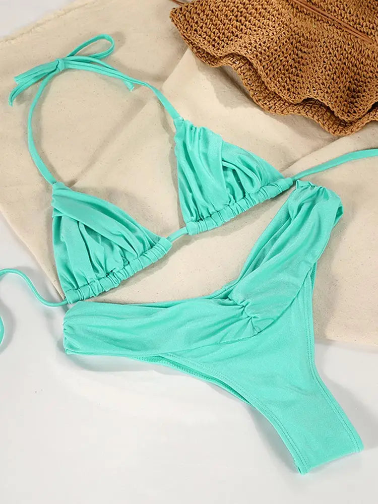Sexy Folds Micro Bikini Set – Triangle Swimwear for Women