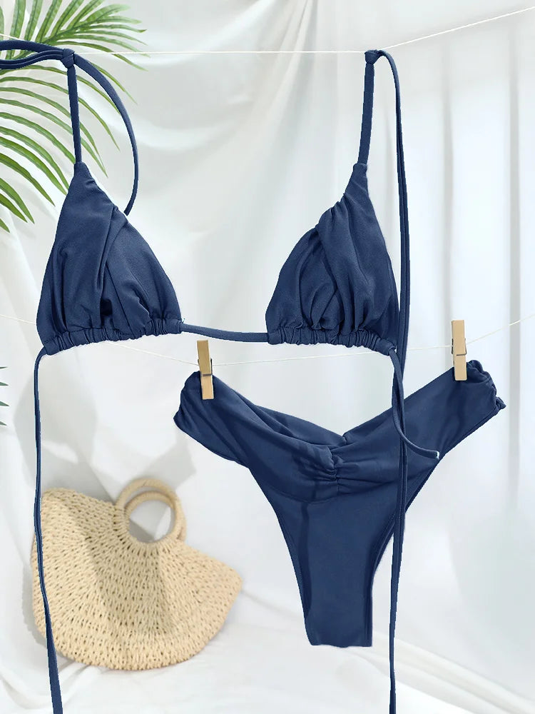 Sexy Folds Micro Bikini Set – Triangle Swimwear for Women