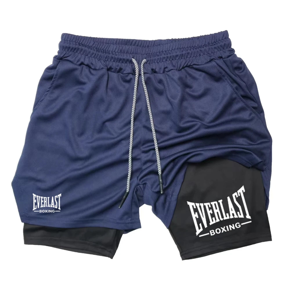 Men’s EVERLAST Compression Gym Shorts – Double-Layered Quick-Dry Sports Pants