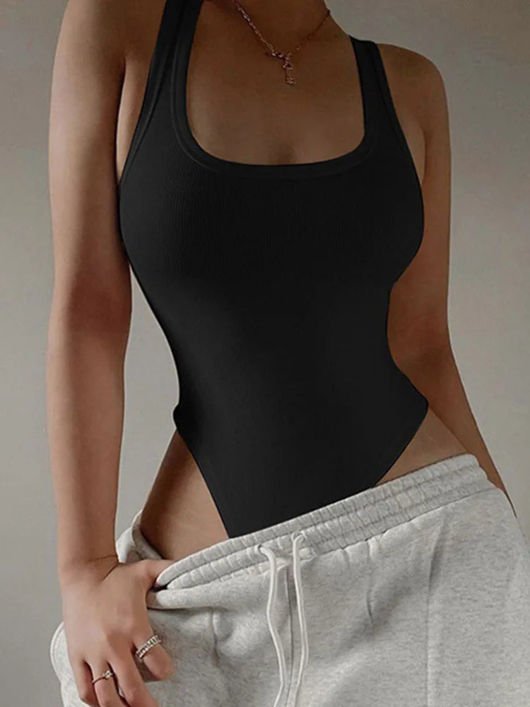 Women’s Sleeveless Knit Bodysuit – Sexy Off Shoulder Halter Bodycon Top for Summer Clubwear & Streetwear