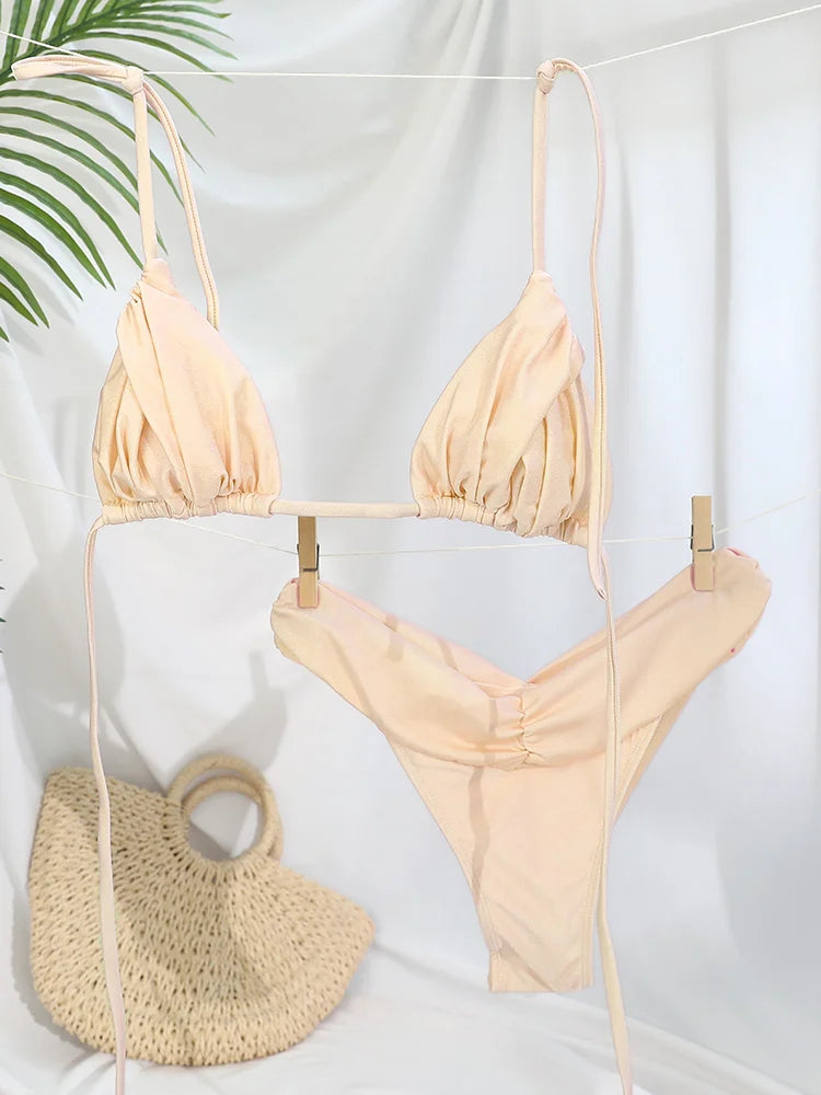 Sexy Folds Micro Bikini Set – Triangle Swimwear for Women
