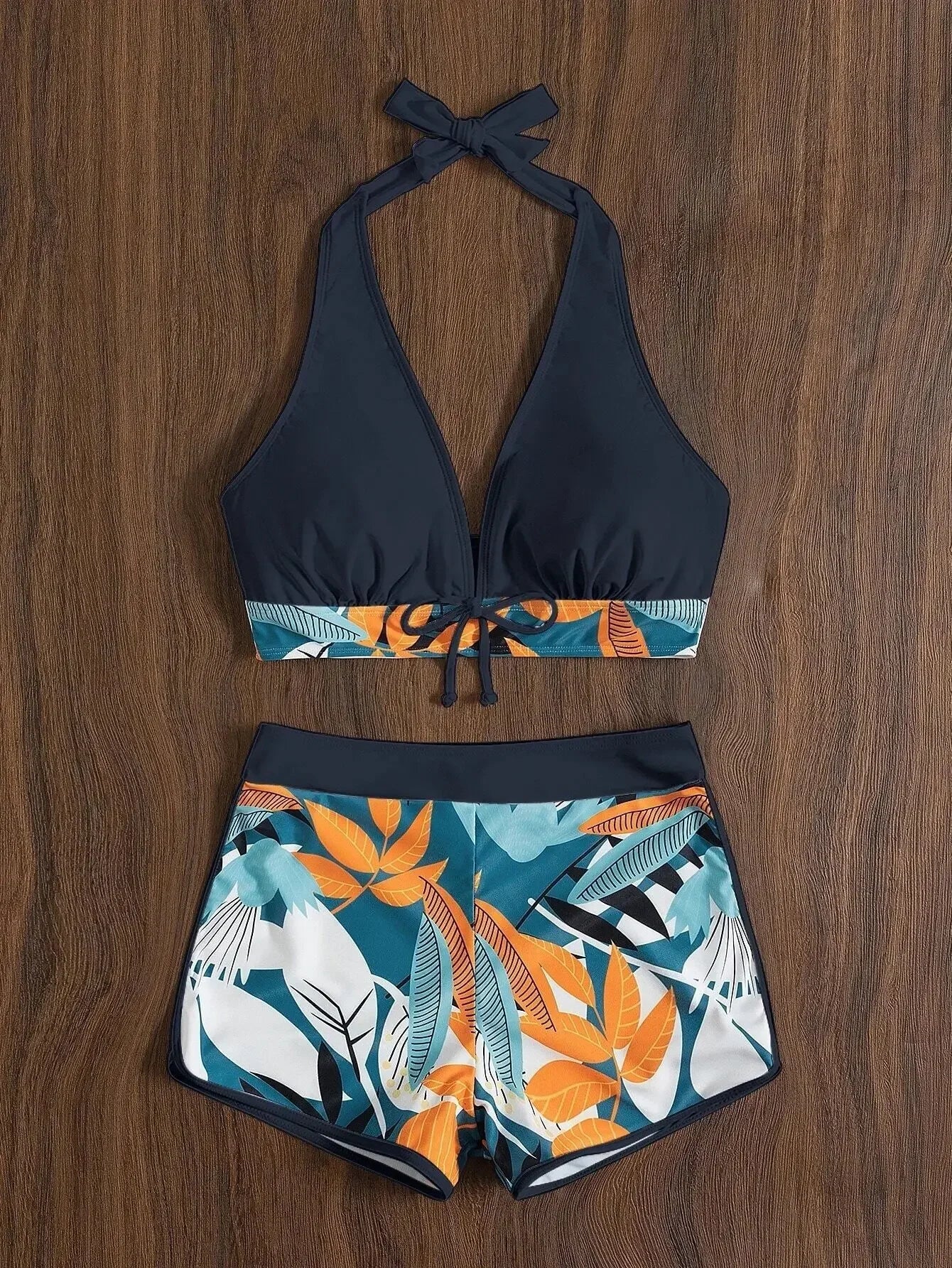 Fashion Printed Sporty Bikini Set – Women’s Lace-Up Swimwear