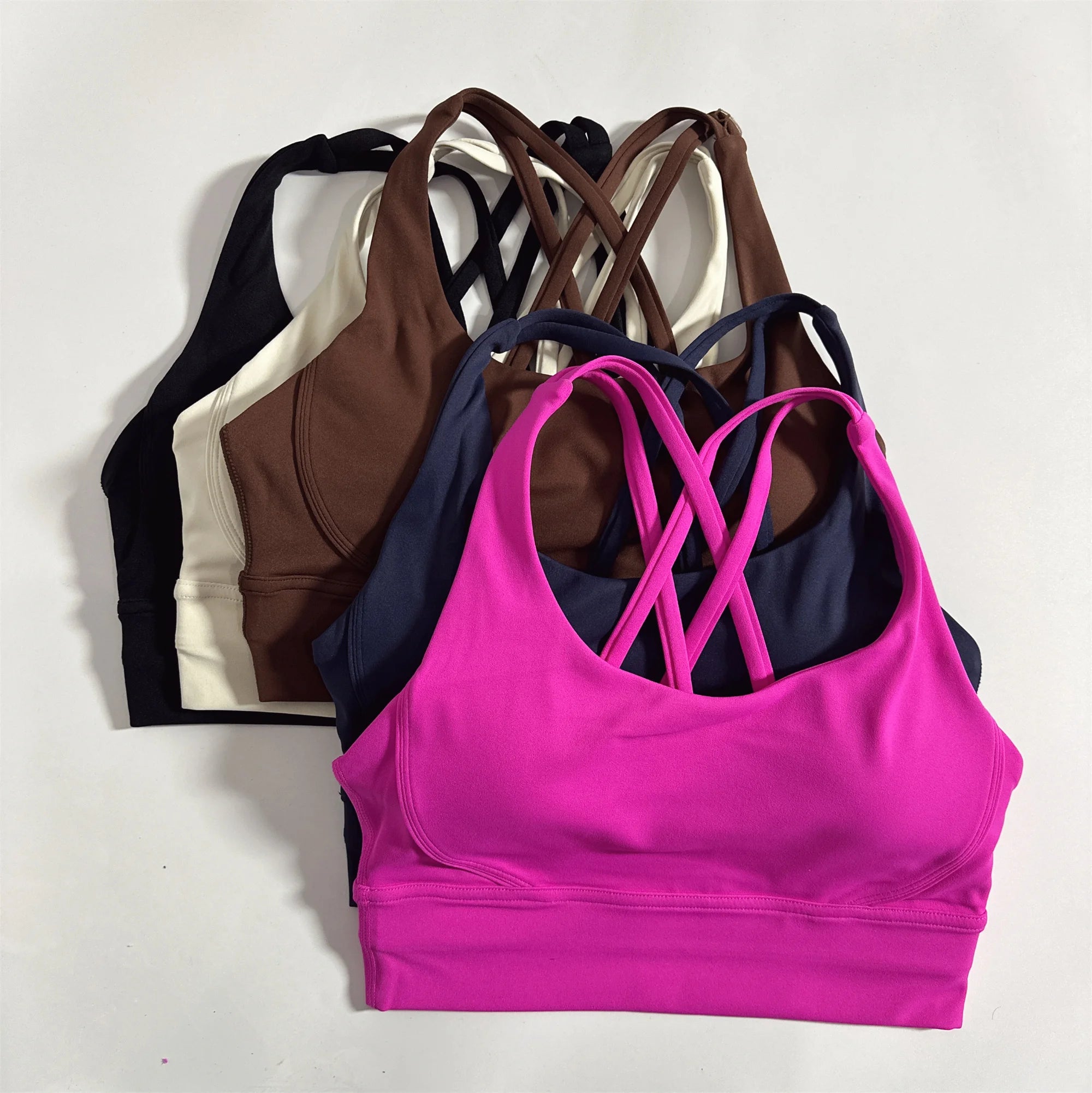 Solid Color Soft Cross Back Women’s Fitness Bra – High-Strength Shockproof Sports Top