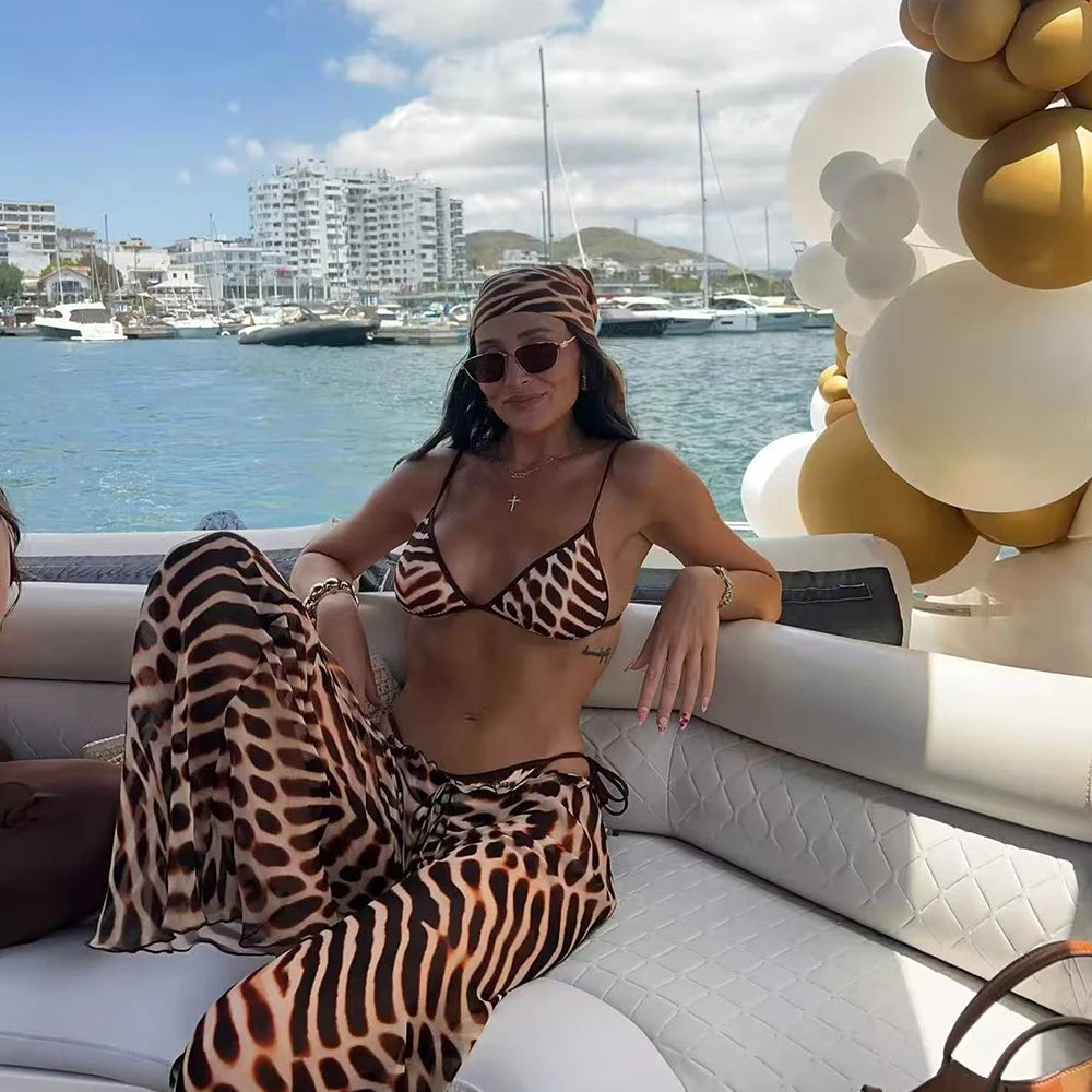 3-Piece Printed Bikini Swimsuit Set – Swimwear with Cover-Up Kimono