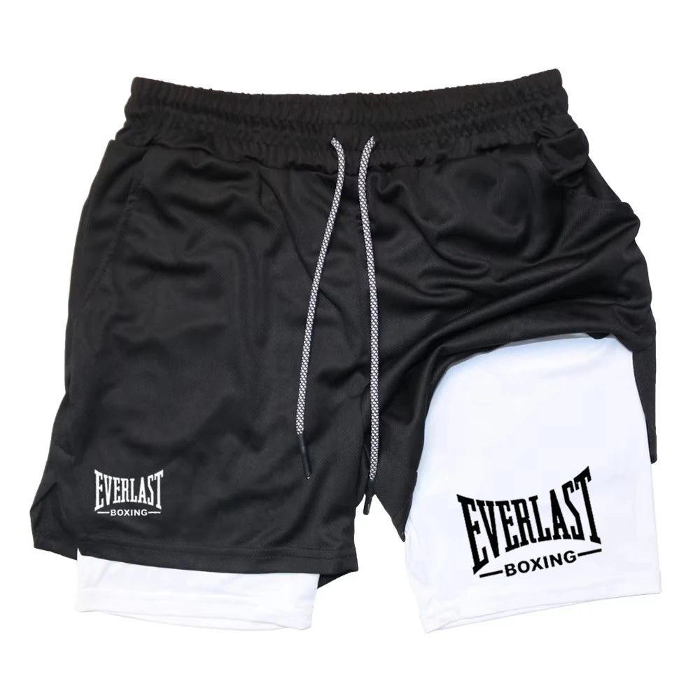 Men’s EVERLAST Compression Gym Shorts – Double-Layered Quick-Dry Sports Pants