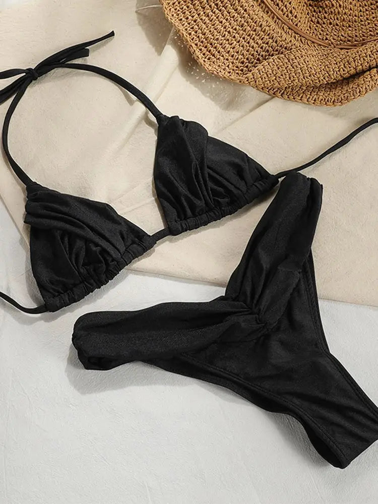 Sexy Folds Micro Bikini Set – Triangle Swimwear for Women