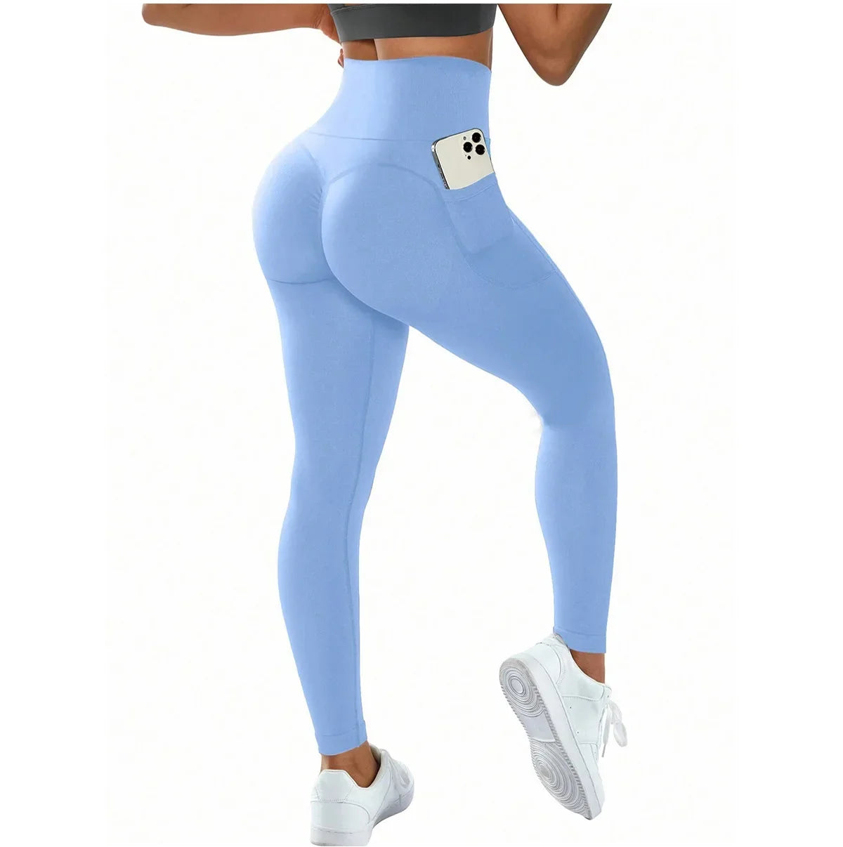 High Waist Yoga Leggings Women Fitness Workout Sport Leggings Sexy Peach Hip Pants  Stretch Double Side Pocket Tight Leggings