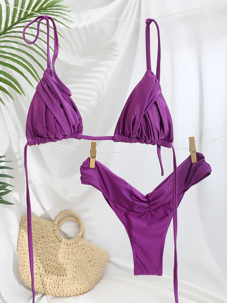 Sexy Folds Micro Bikini Set – Triangle Swimwear for Women