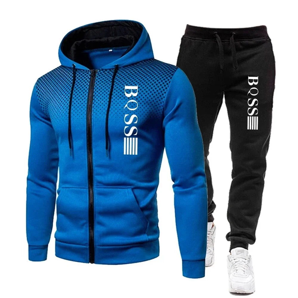 Men’s Fashion Print Tracksuit – Zipper Hoodie & Sweatpants Two-Piece Set