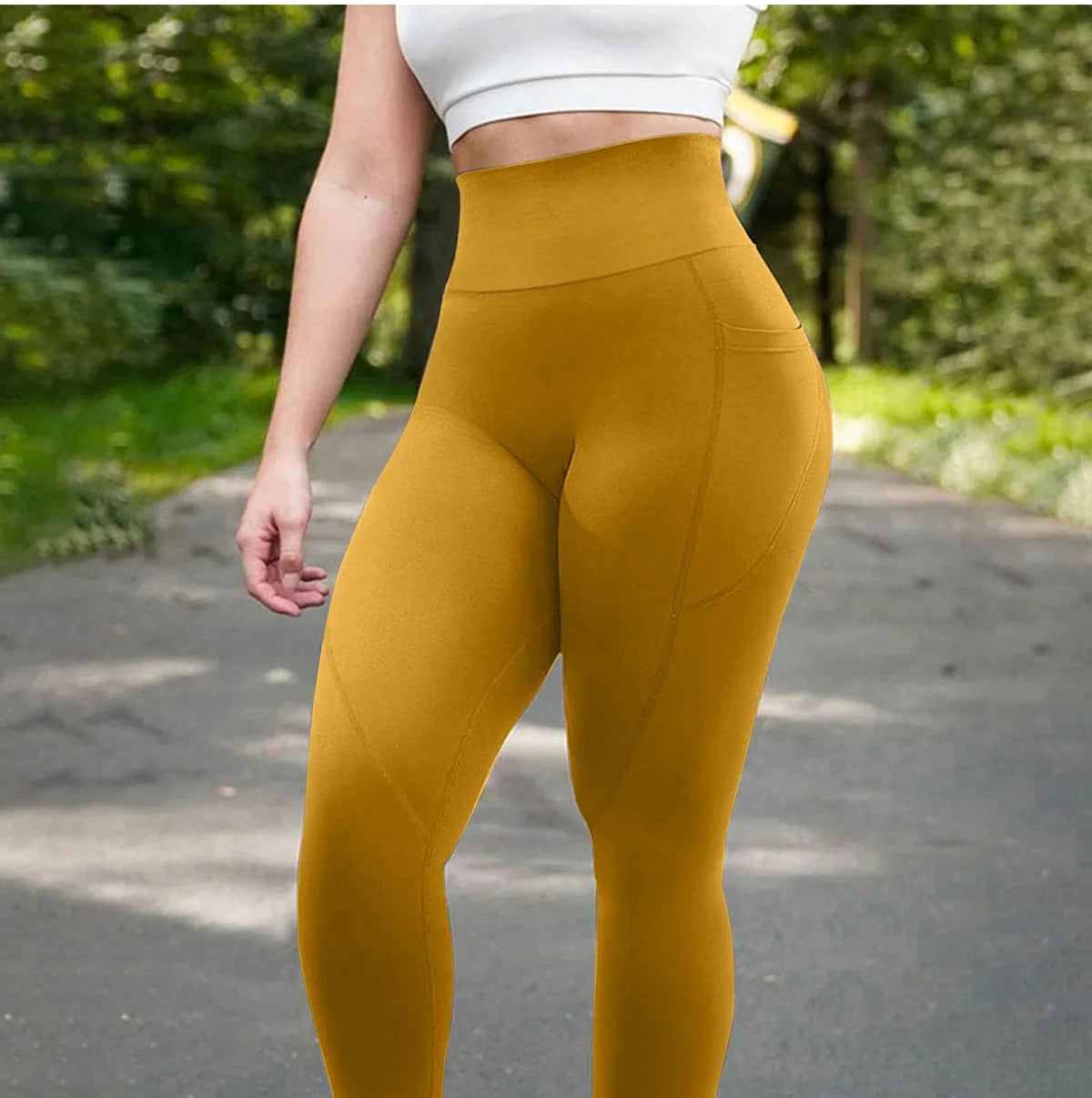 High Waist Yoga Leggings Women Fitness Workout Sport Leggings Sexy Peach Hip Pants  Stretch Double Side Pocket Tight Leggings