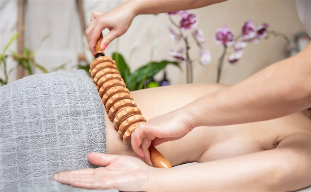 Natural Curved Wooden Massage Multi-Functional Body Roller for Cellulite Reduction & Muscle Tension