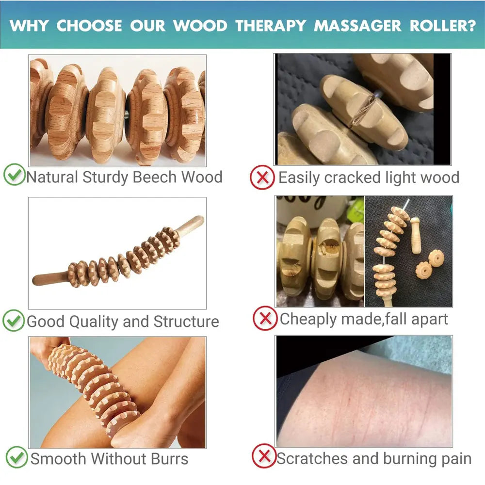 Natural Curved Wooden Massage Multi-Functional Body Roller for Cellulite Reduction & Muscle Tension