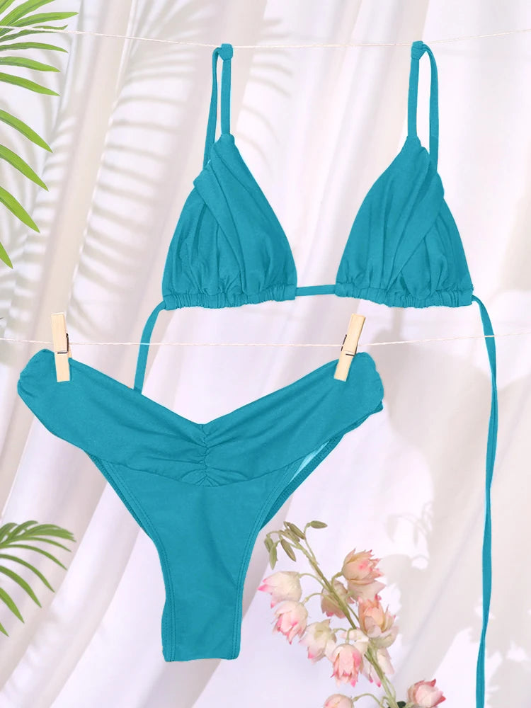 Sexy Folds Micro Bikini Set – Triangle Swimwear for Women