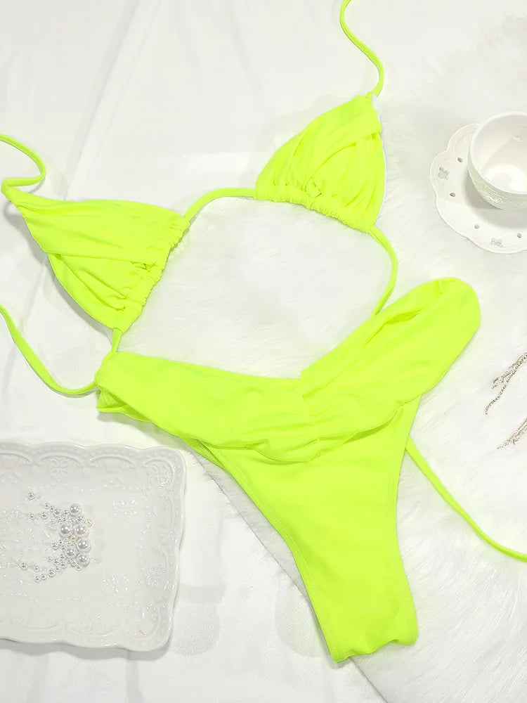 Sexy Folds Micro Bikini Set – Triangle Swimwear for Women