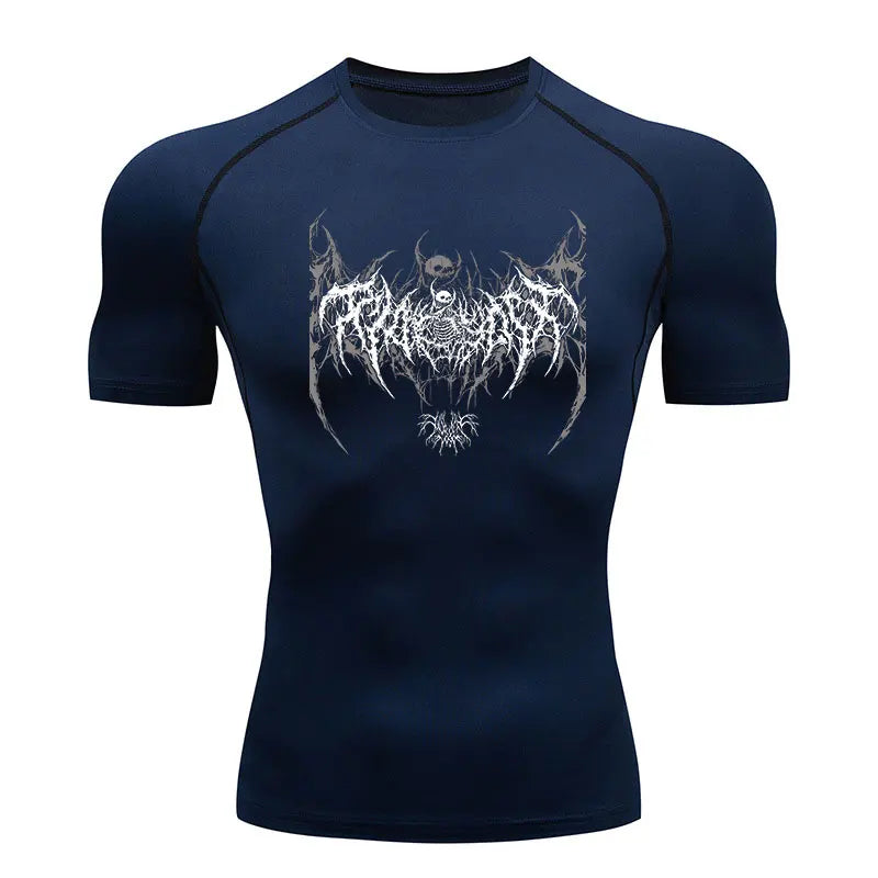 Men’s Compression Shirt – Skeleton Print Quick-Dry Fitness Tee