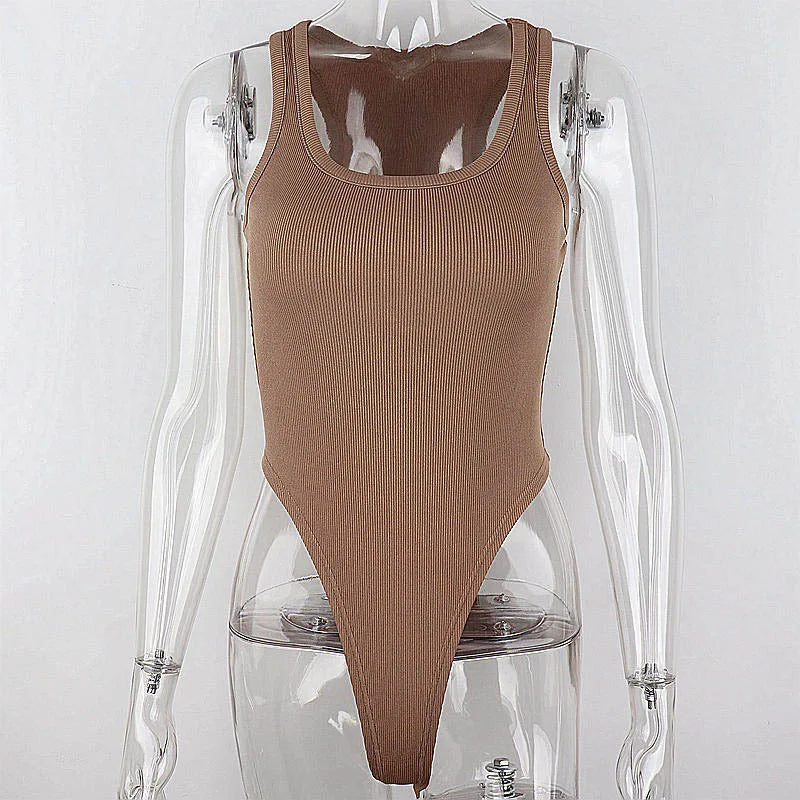 Women’s Sleeveless Knit Bodysuit – Sexy Off Shoulder Halter Bodycon Top for Summer Clubwear & Streetwear