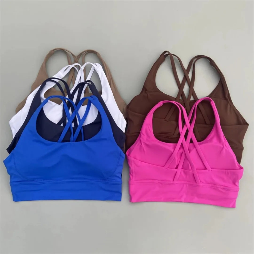 Solid Color Soft Cross Back Women’s Fitness Bra – High-Strength Shockproof Sports Top