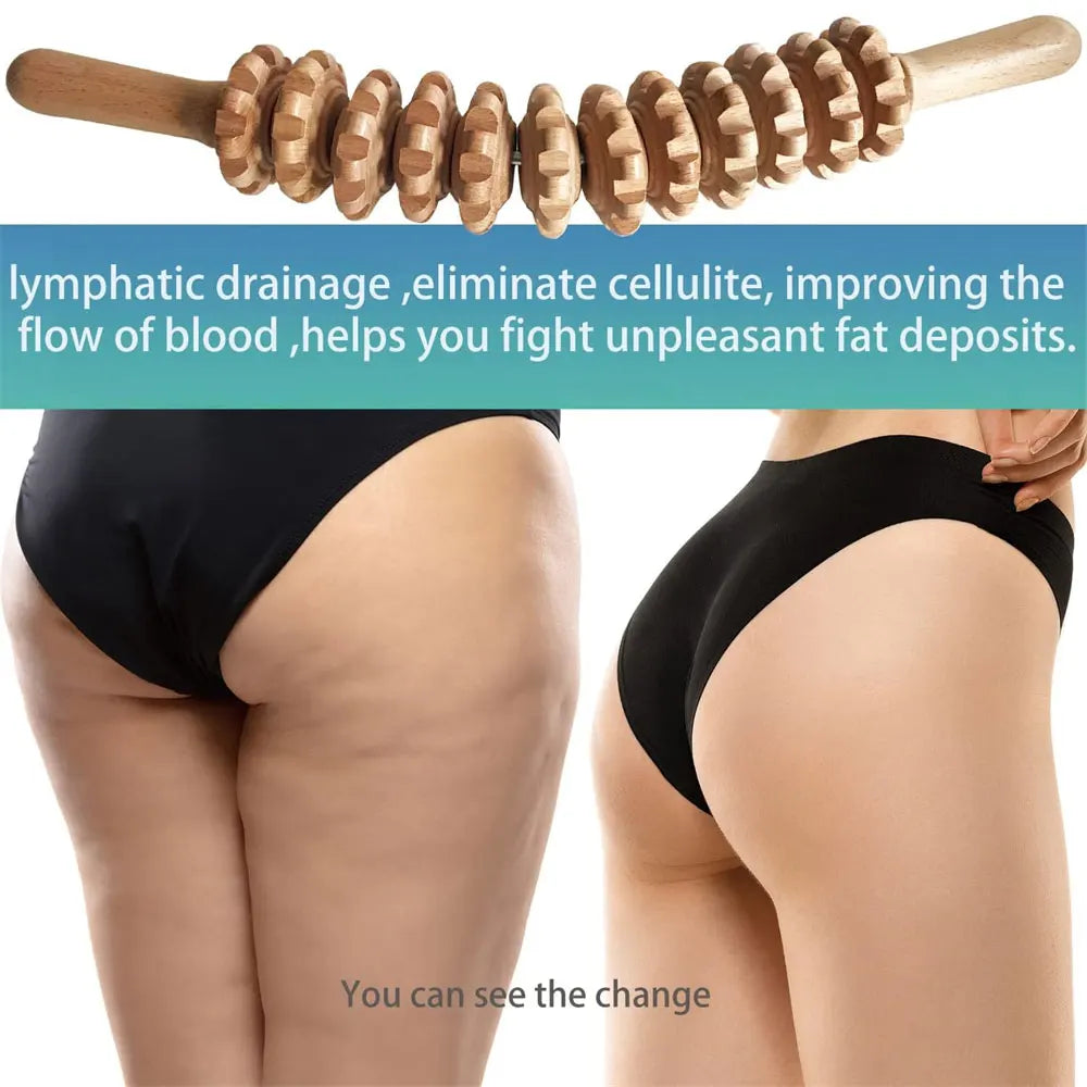 Natural Curved Wooden Massage Multi-Functional Body Roller for Cellulite Reduction & Muscle Tension