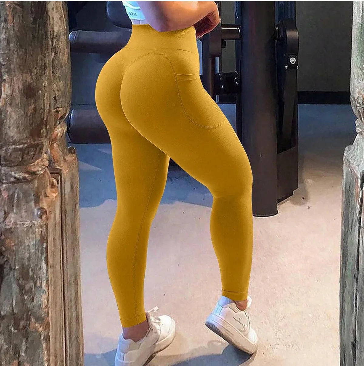 High Waist Yoga Leggings Women Fitness Workout Sport Leggings Sexy Peach Hip Pants  Stretch Double Side Pocket Tight Leggings
